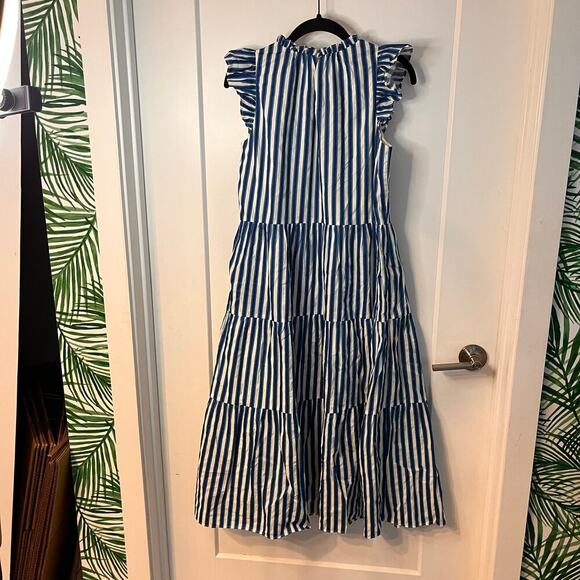 J. Crew Blue Tiered Cape Stripe Dobby Midi Dress Size XS - Picture 3 of 11